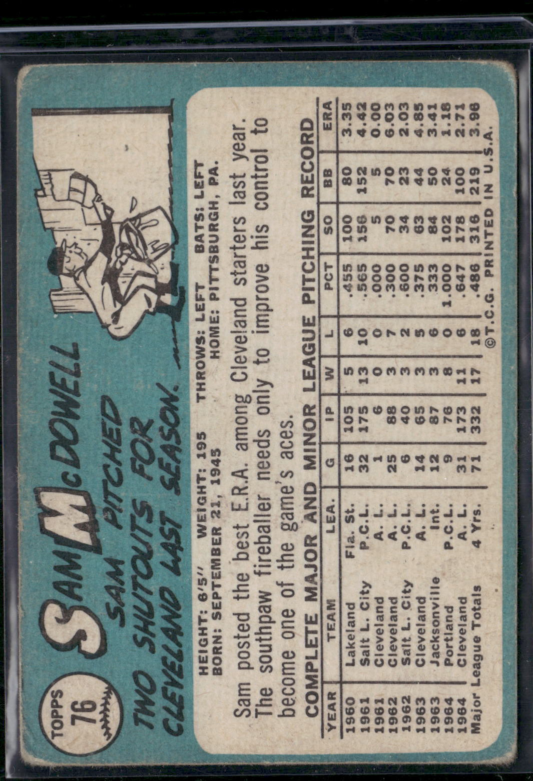 1965 Topps SAM MCDOWELL #76 Wrinkle Surface Indent (Good)