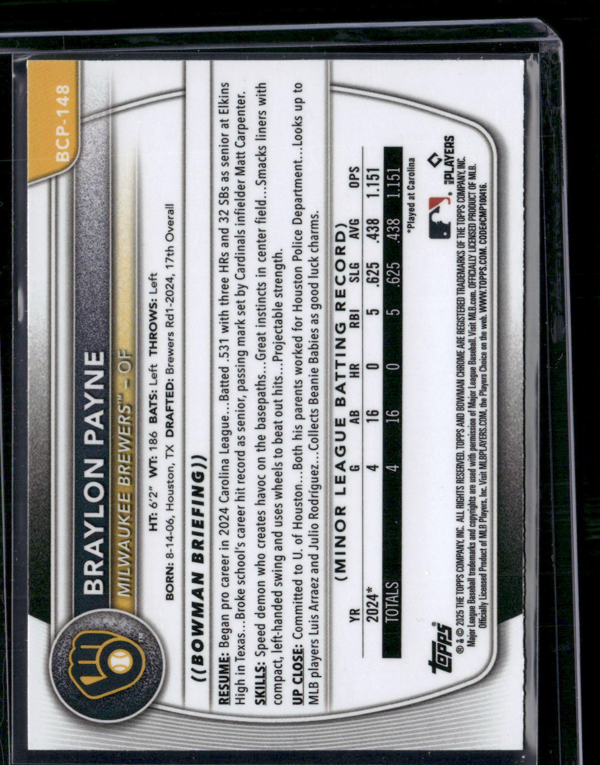 2025 Bowman BRAYLON PAYNE #BCP-148 Chrome