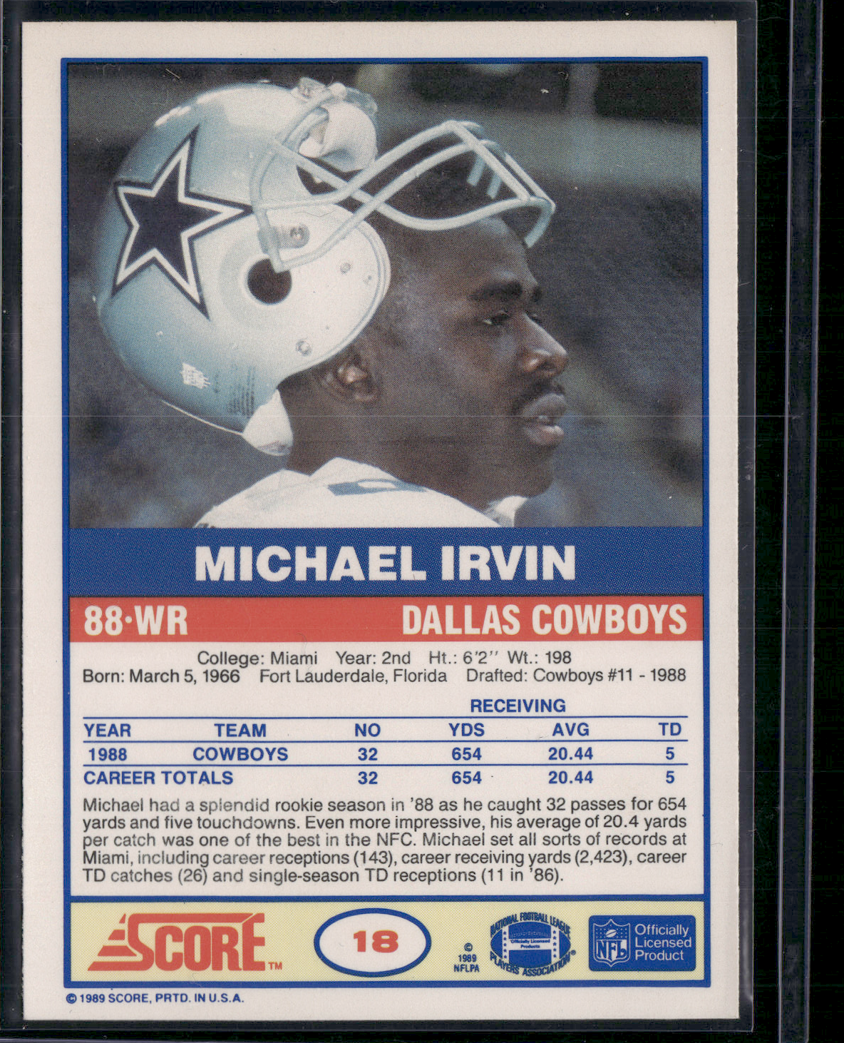 1989 Score MICHAEL IRVIN #18 (NM)