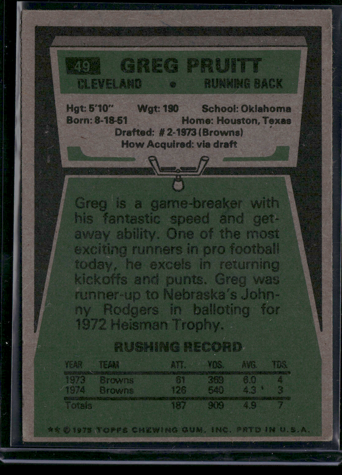 1975 Topps GREG PRUITT #49 (VG)