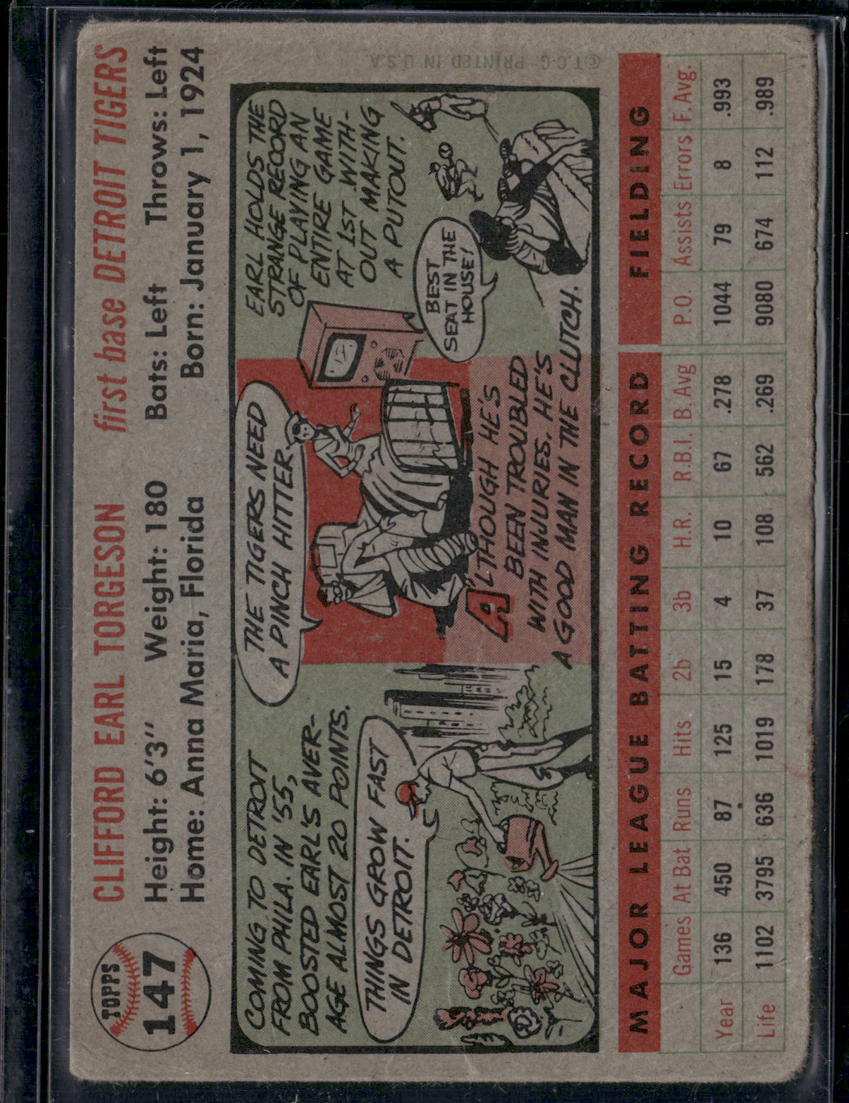 1956 Topps EARL TORGESON #147 Light wrinkling