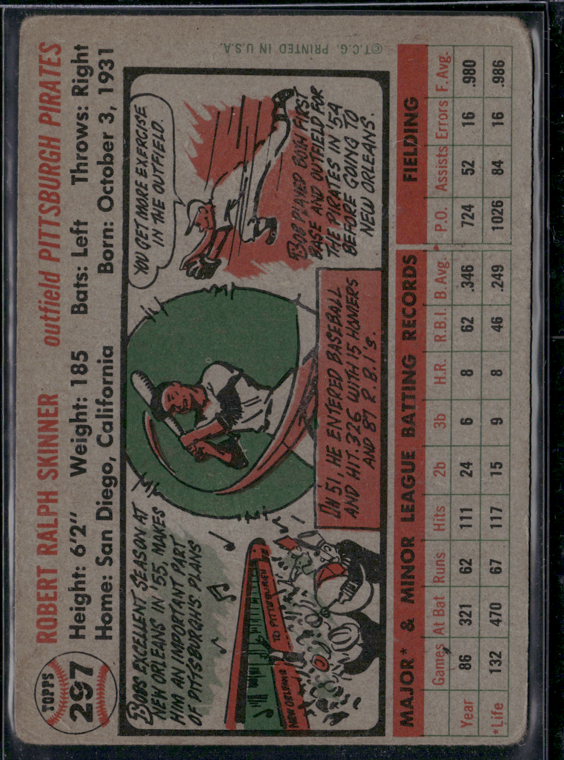 1956 Topps BOB SKINNER #297 Crease