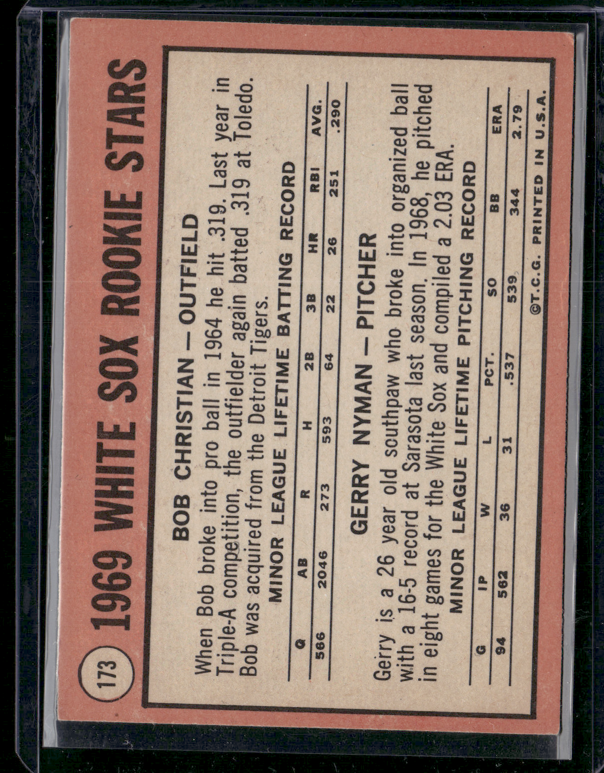 1969 Topps BOB CHRISTIAN/GERRY NYMAN #173 1969 White Sox Rookie Stars (VG)