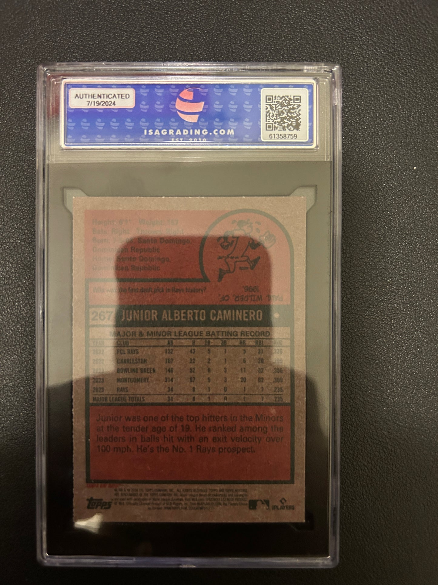 2024 Topps Heritage Junior Caminero Rookie Card Graded ISA 9
