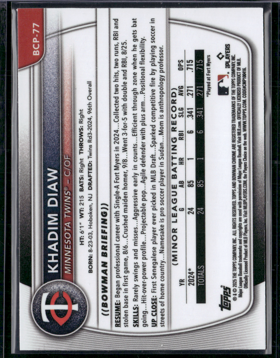 2025 Bowman KHADIM DIAW #BCP-77 Chrome 1st Bowman