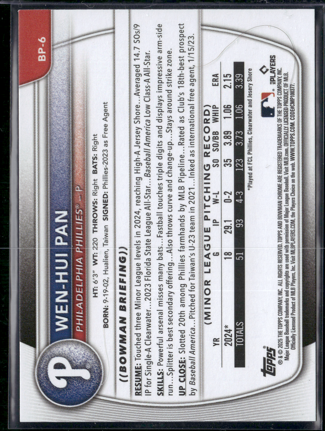 2025 Bowman WEN-HUI PAN #BP-6 1st Bowman