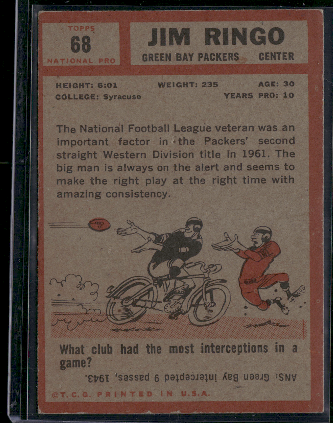 1962 Topps JIM RINGO #68 Wax Stain (VG)