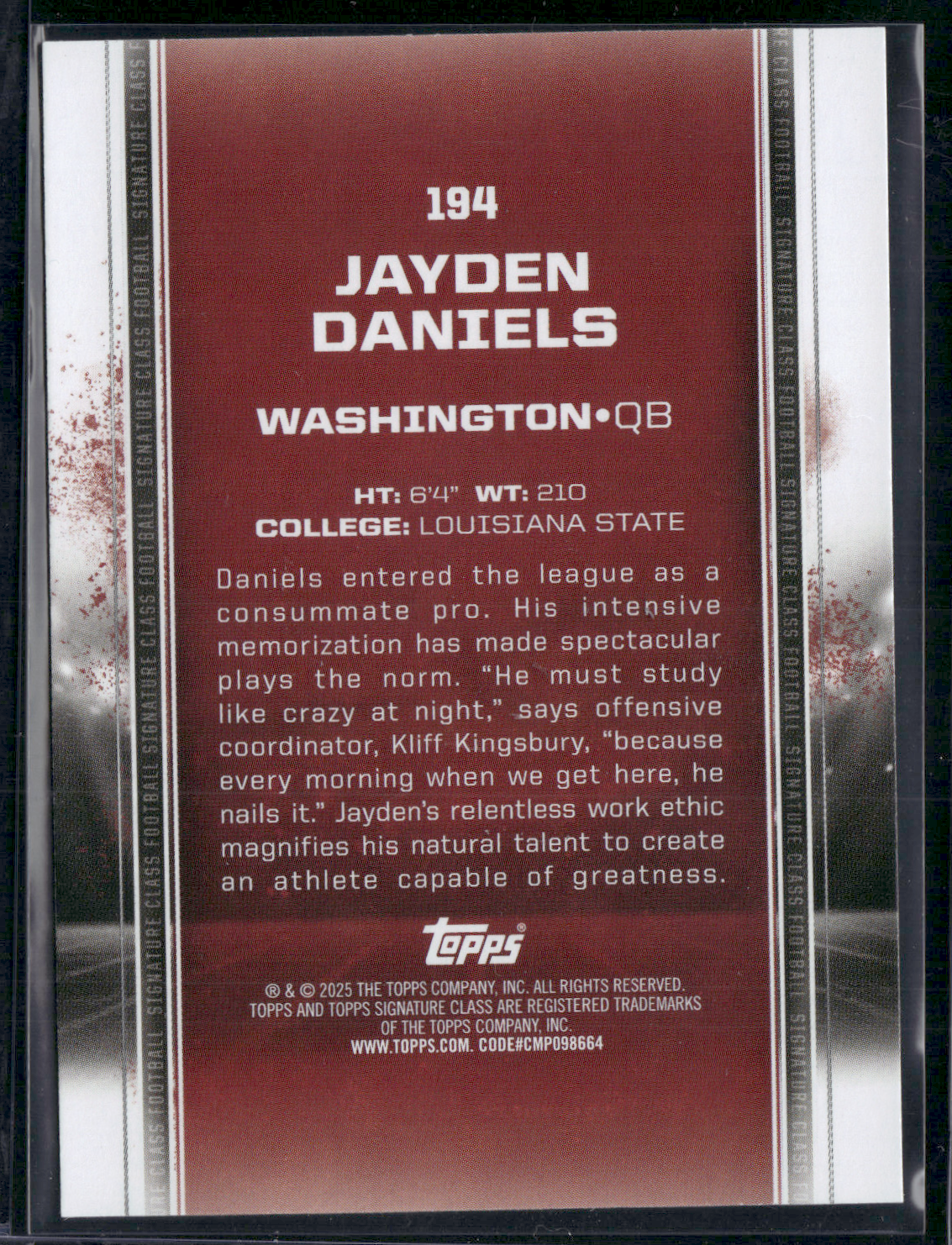 2024 Topps Signature Class JAYDEN DANIELS #194 BRONZE Rookie Card RC