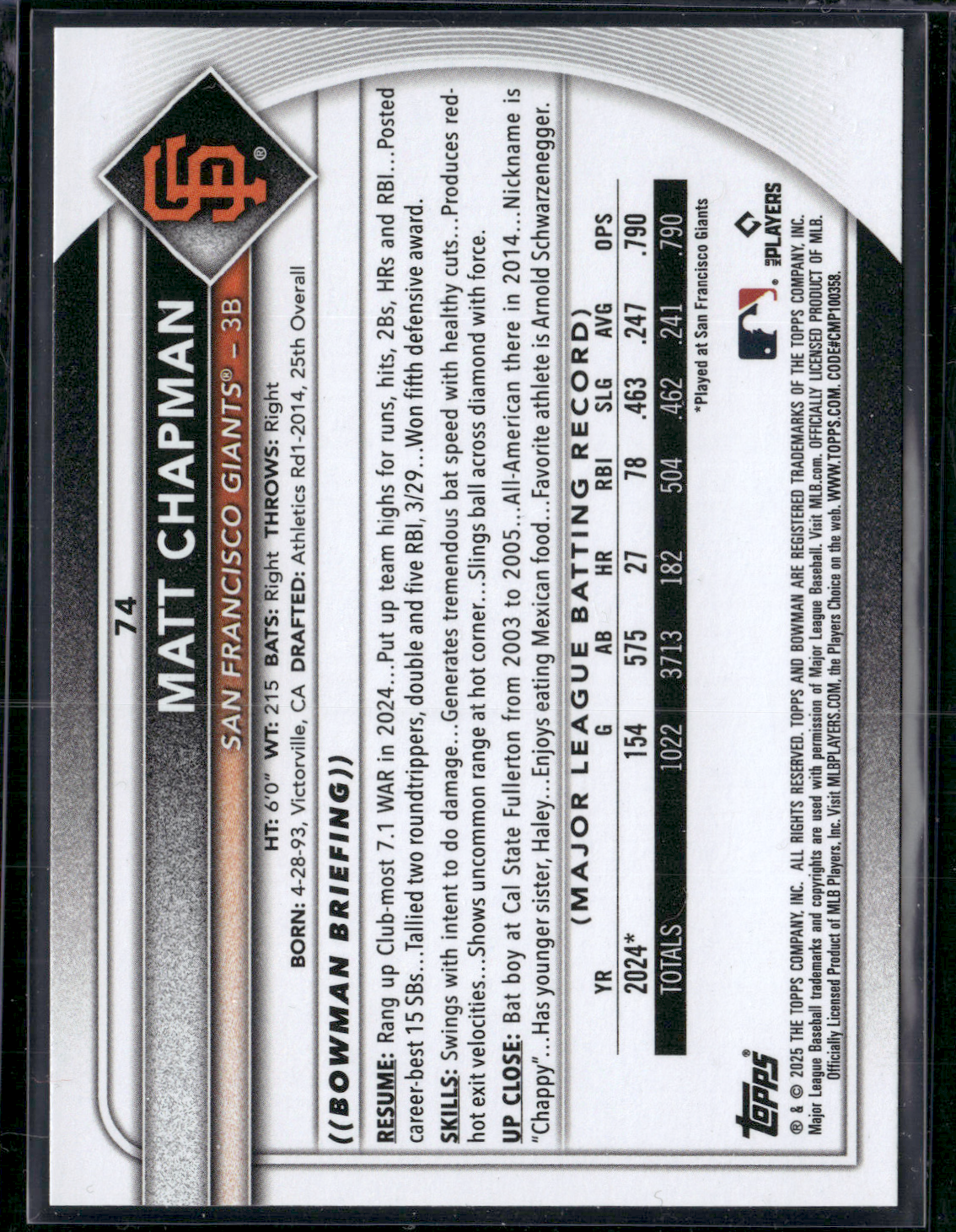 2025 Bowman MATT CHAPMAN #74