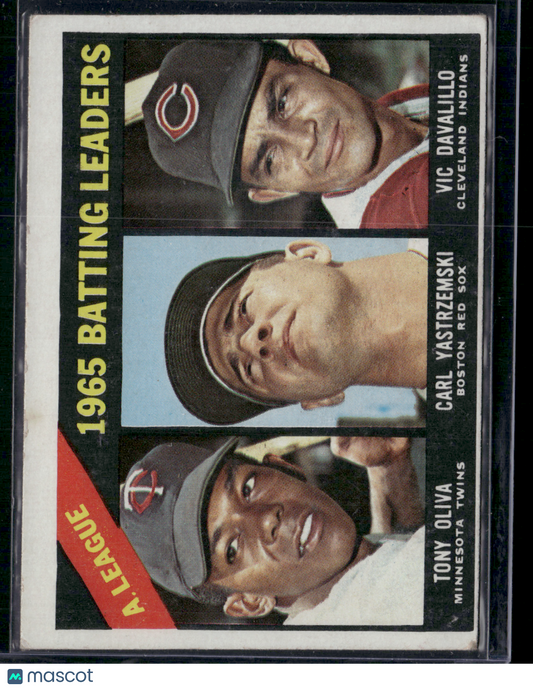 1966 Topps 1965 AL BATTING LEADERS TONY OLIVIA/YASTRZEMSKI/DAVALILLO #216