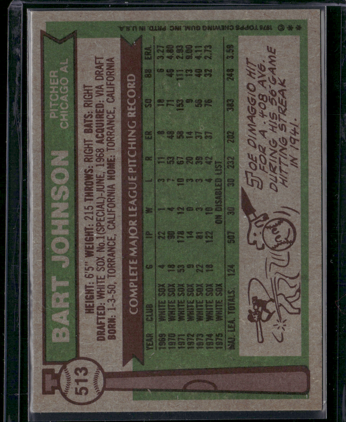 1976 Topps BART JOHNSON #513 (VG-EX)