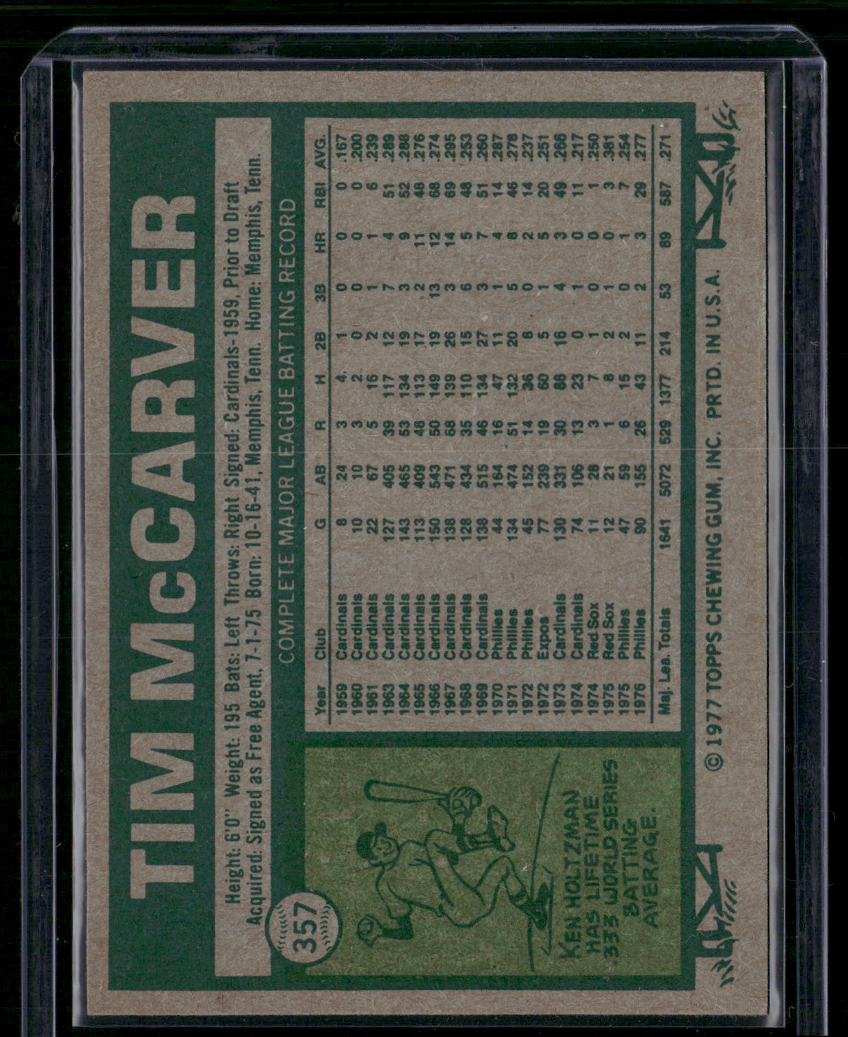 1977 Topps TIM MCCARVER #357 (EX)