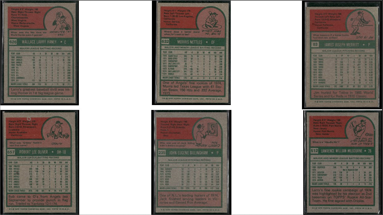 1975 Topps 6 ~ CARDLOT Larry Haney/Larry Milbourn (EX)