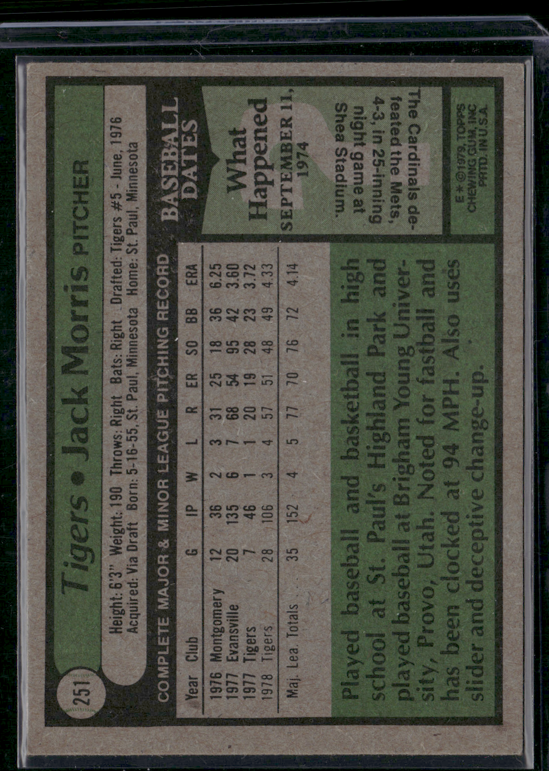 1979 Topps JACK MORRIS #251 (EX-EX/MT)