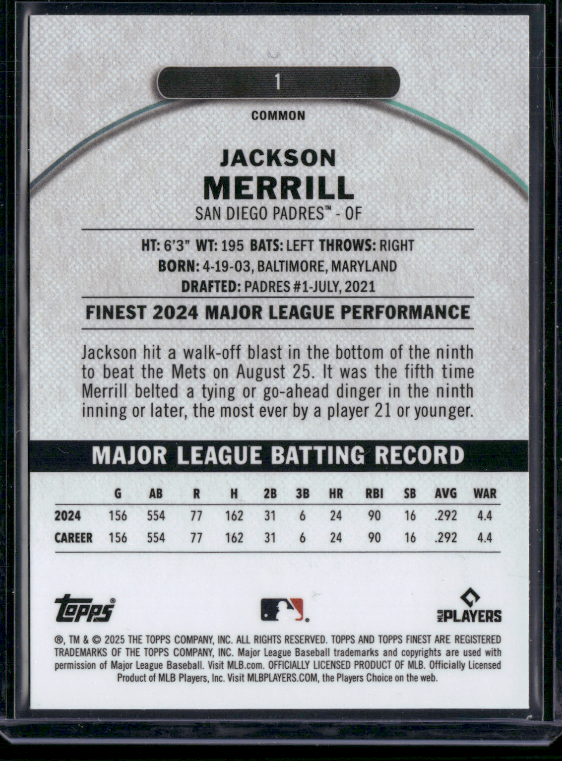 2025 Finest JACKSON MERRILL #1 Common