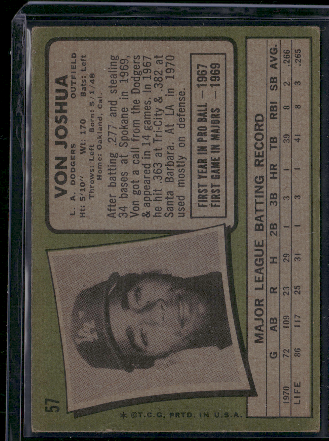 1971 Topps VON JOSHUA #57 (Good - Wrinkles, Surface Dent)