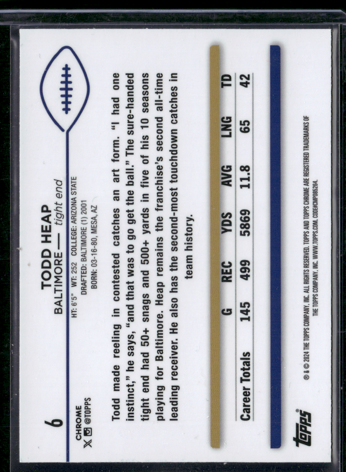 2024 Chrome Football TODD HEAP #6 Purple Refractor 197/250