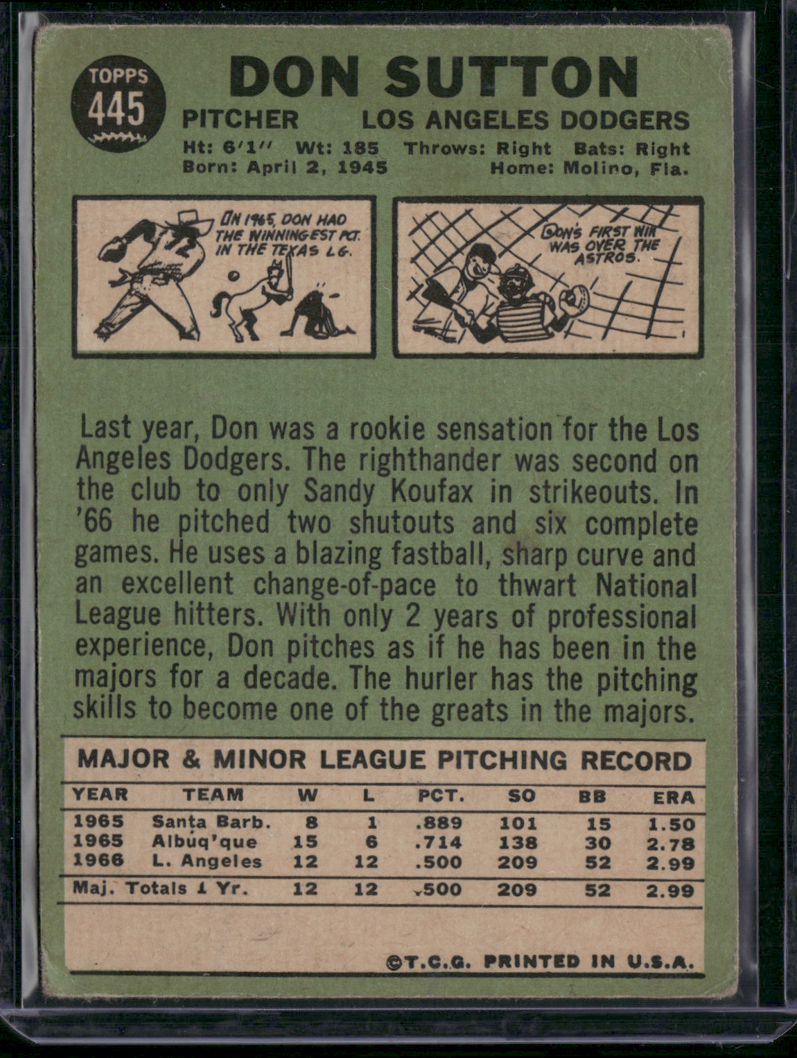 1967 Topps DON SUTTON #445 Toning Wrinkles (VG)
