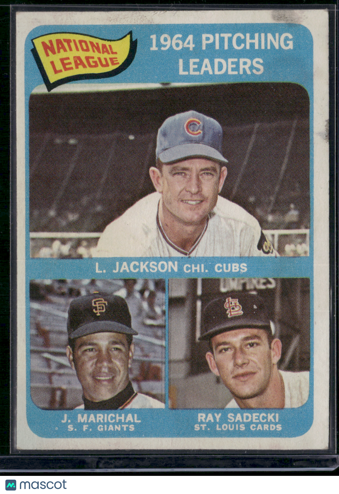 1965 Topps JUAN MARICHAL/JACKSON/SADECKI #10 1964 NL Pitching Leaders (VG)