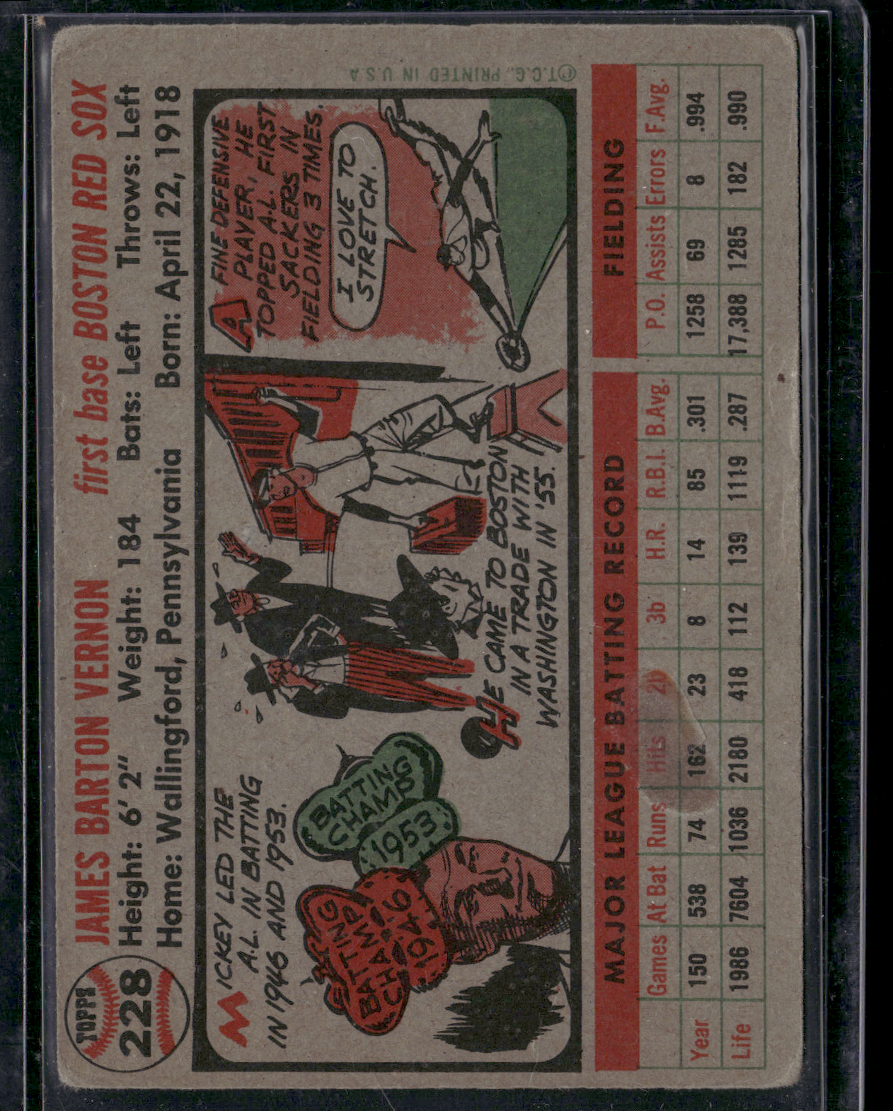 1956 Topps MICKEY VERNON #228 Surface Protrusion