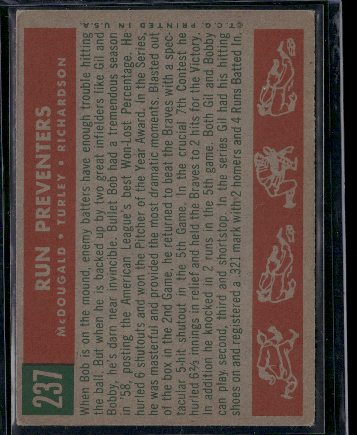 1959 Topps GIL MCDOUGALD/BOB TURLEY/ BOBBY RICHARDSON #237 Run Preventers
