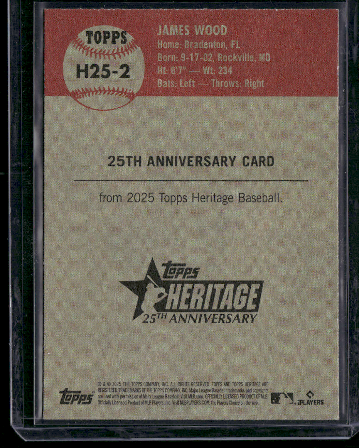2025 Heritage JAMES WOOD #H25-2 25th Anniversary Card Rookie RC (NM)