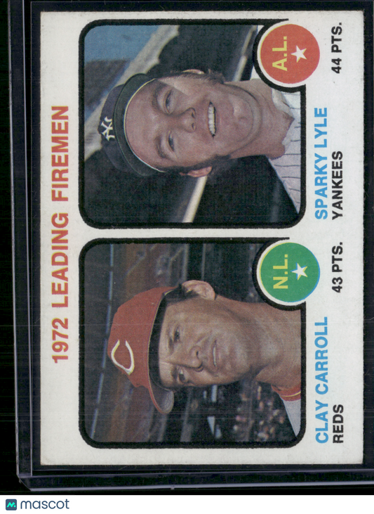 1973 Topps SPARKY LYLE/CLAY CARROLL #68 1972 Leading Firemen (EX)