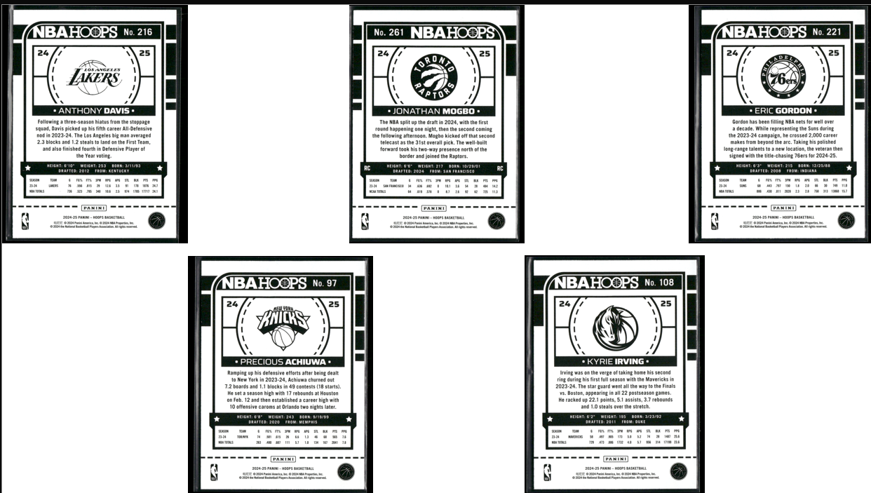 2024 NBA Hoops 5 ~ CARDLOT Anthony Davis/Kyrie Irving (NM)