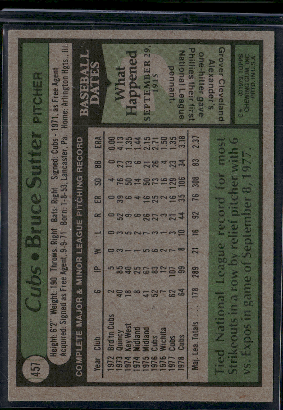1979 Topps BRUCE SUTTER #457 (EX)
