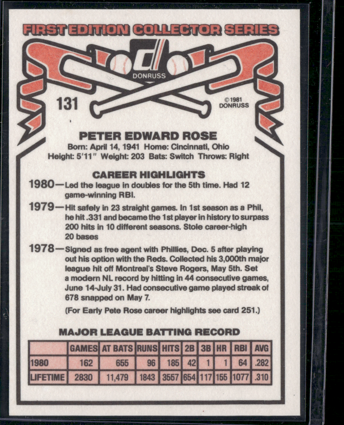 1981 Donruss PETE ROSE #131 (NM)