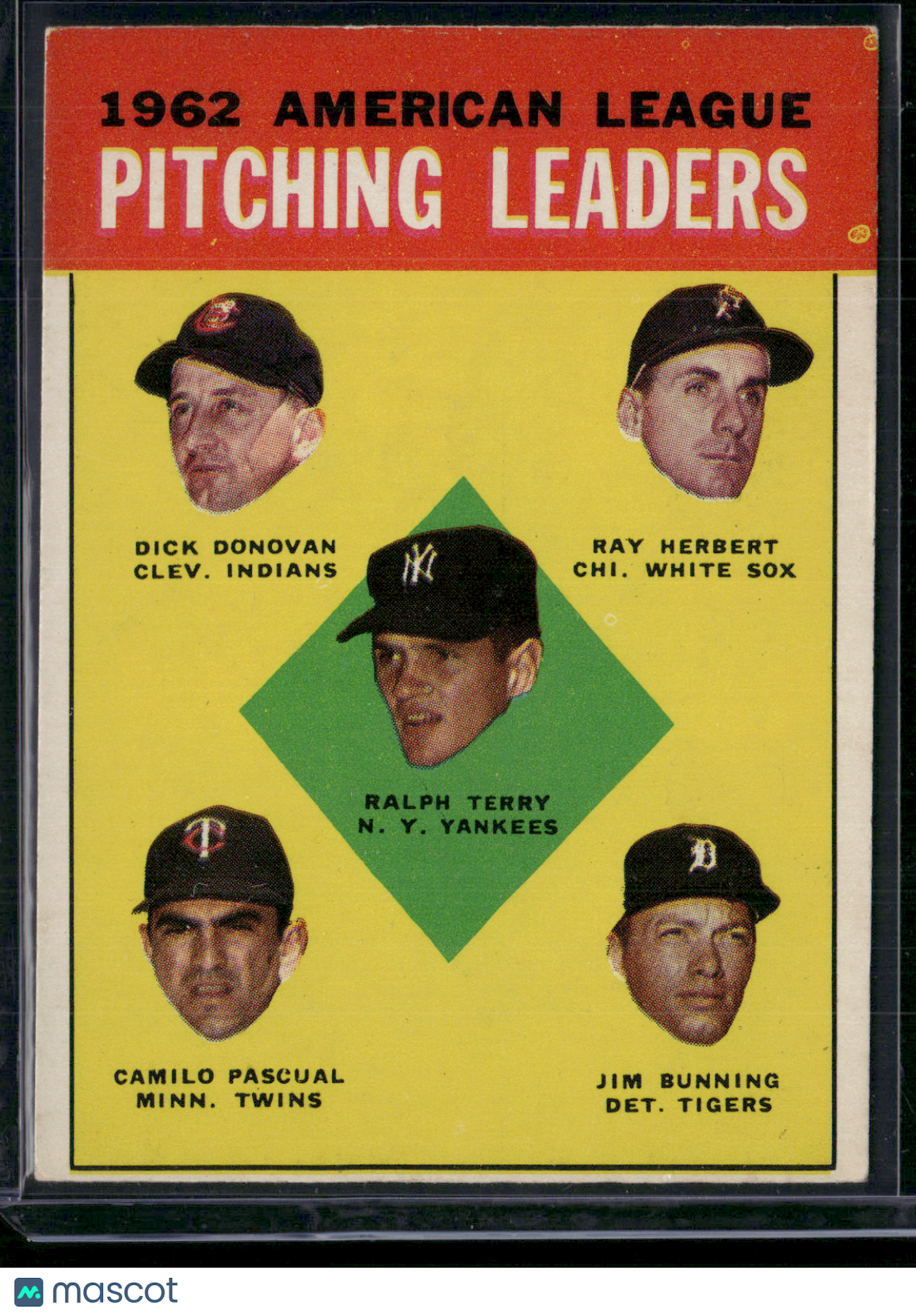 1963 Topps JIM BUNNING/CAMILO PASCUAL/TERRY/HERBERT#8 1962 ALPitchingLeaders(EX)