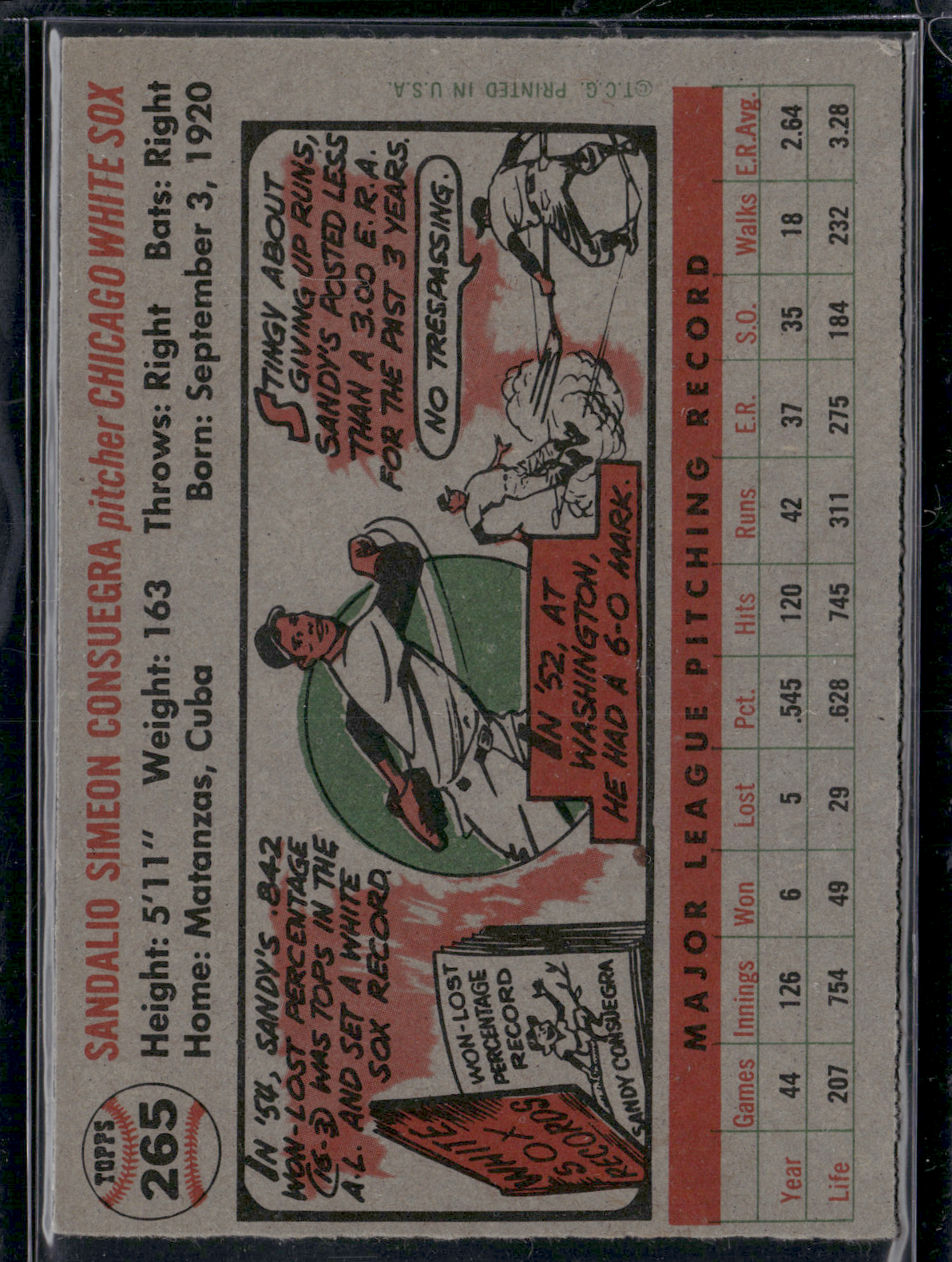 1956 Topps SANDY CONSUEGRA #265