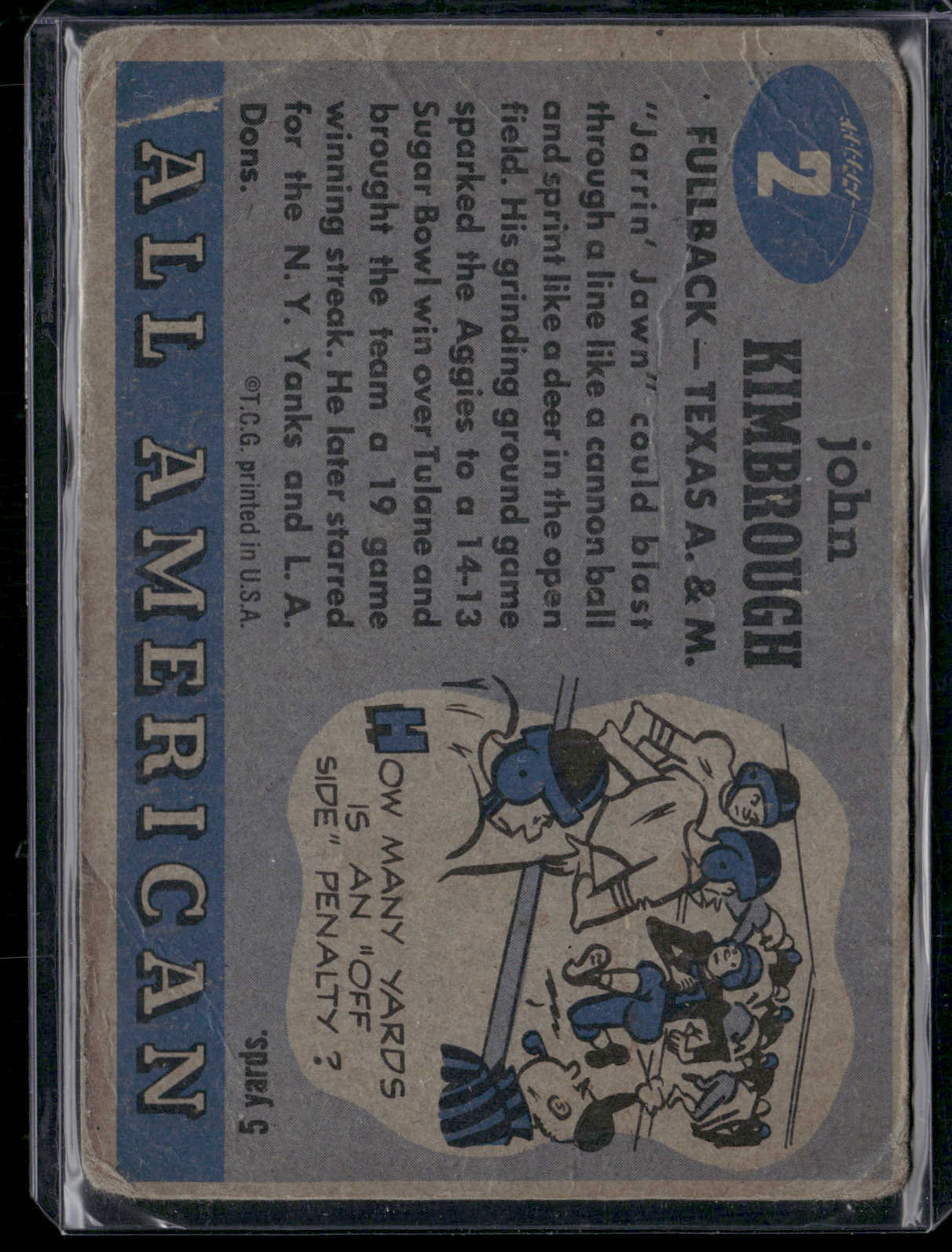1956 Topps JOHN KIMMBROUGH #2 All American