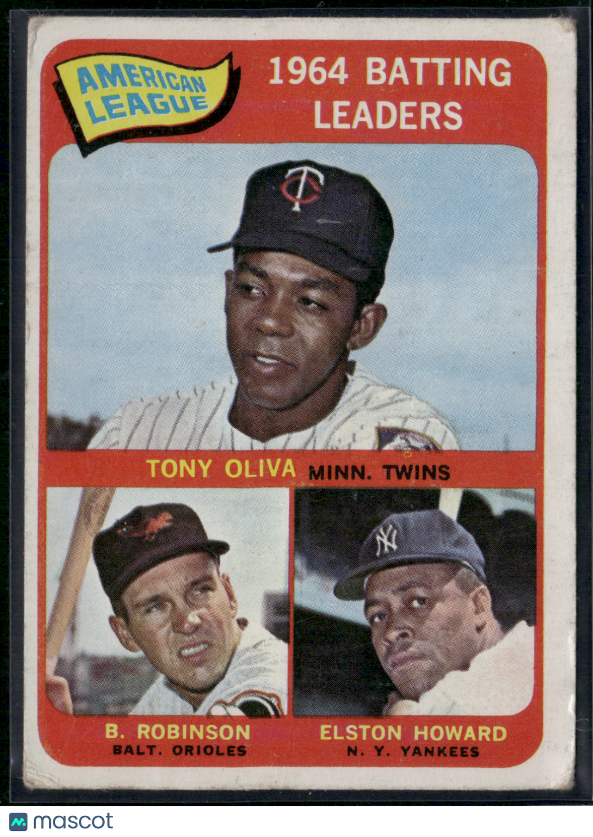 1965 Topps TONY OLIVA/ROBINSON/HOWARD #1 1964 AL Batting Leaders Wrinkles (Good)