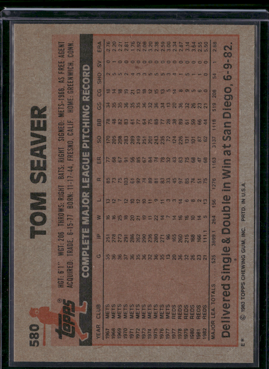1983 Topps TOM SEAVER #580 (NM)