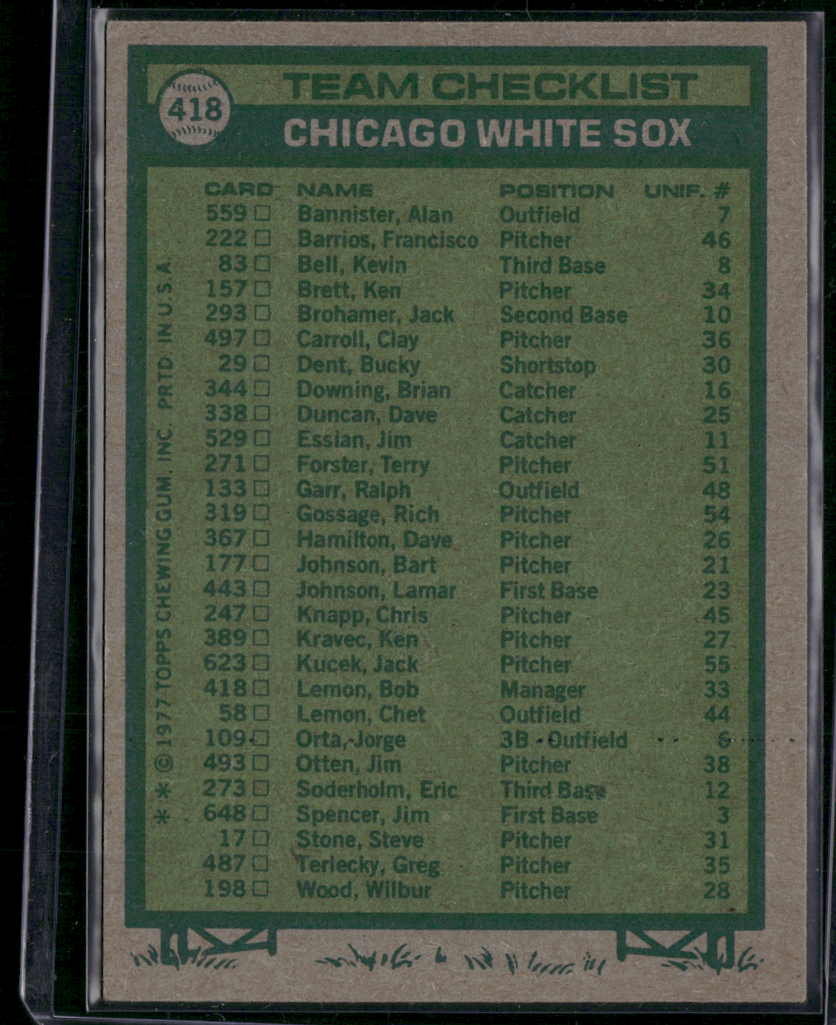 1977 Topps CHICAGO WHITE SOX #418 (EX-EX/MT)