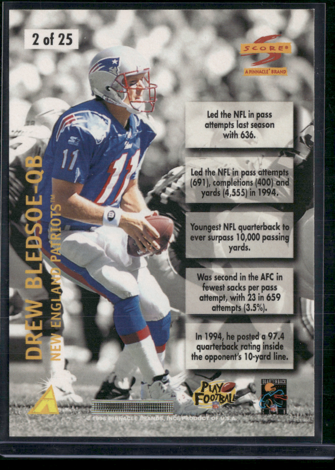 1996 Score DREW BLEDSOE #NG2 Numbers Game (NM)