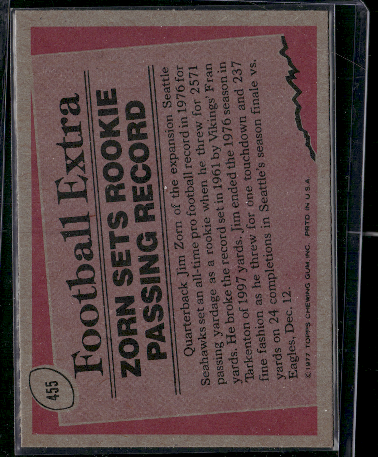 1977 Topps JIM ZORN #455 1976 Record Breaker (VG/EX-EX)