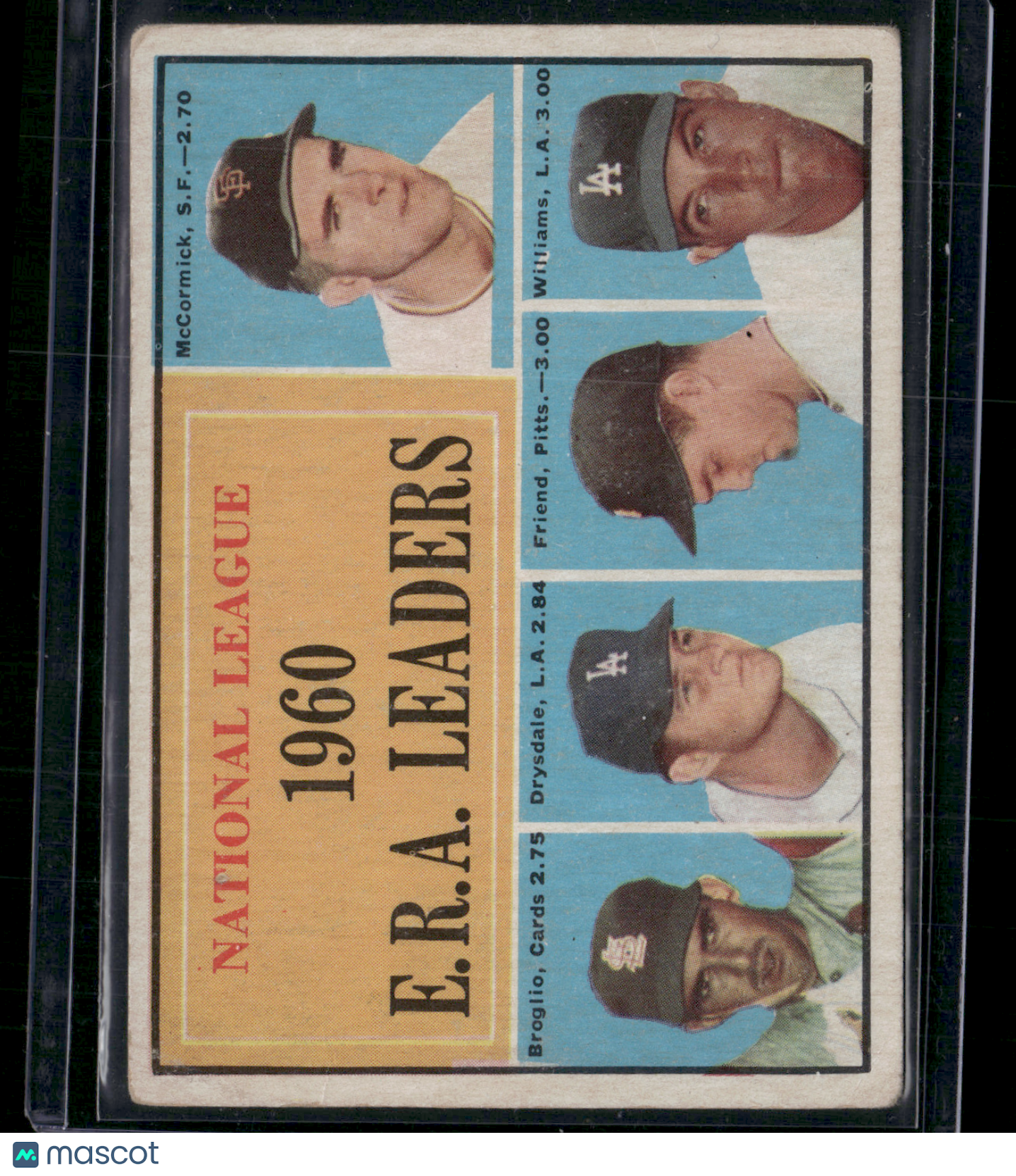 1961 Topps MCCORMICK/BROGILO/DRYSDALE/FRIEND/WILLIAMS #45 1960 NL ERA Leaders