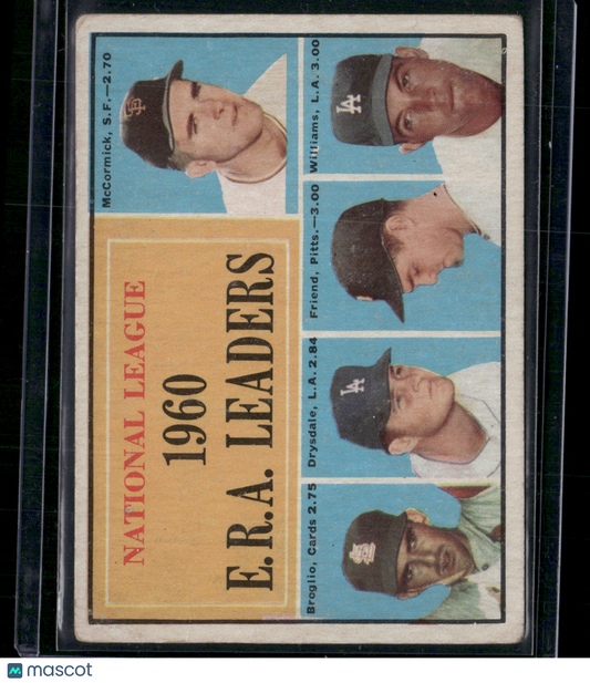1961 Topps MCCORMICK/BROGILO/DRYSDALE/FRIEND/WILLIAMS #45 1960 NL ERA Leaders
