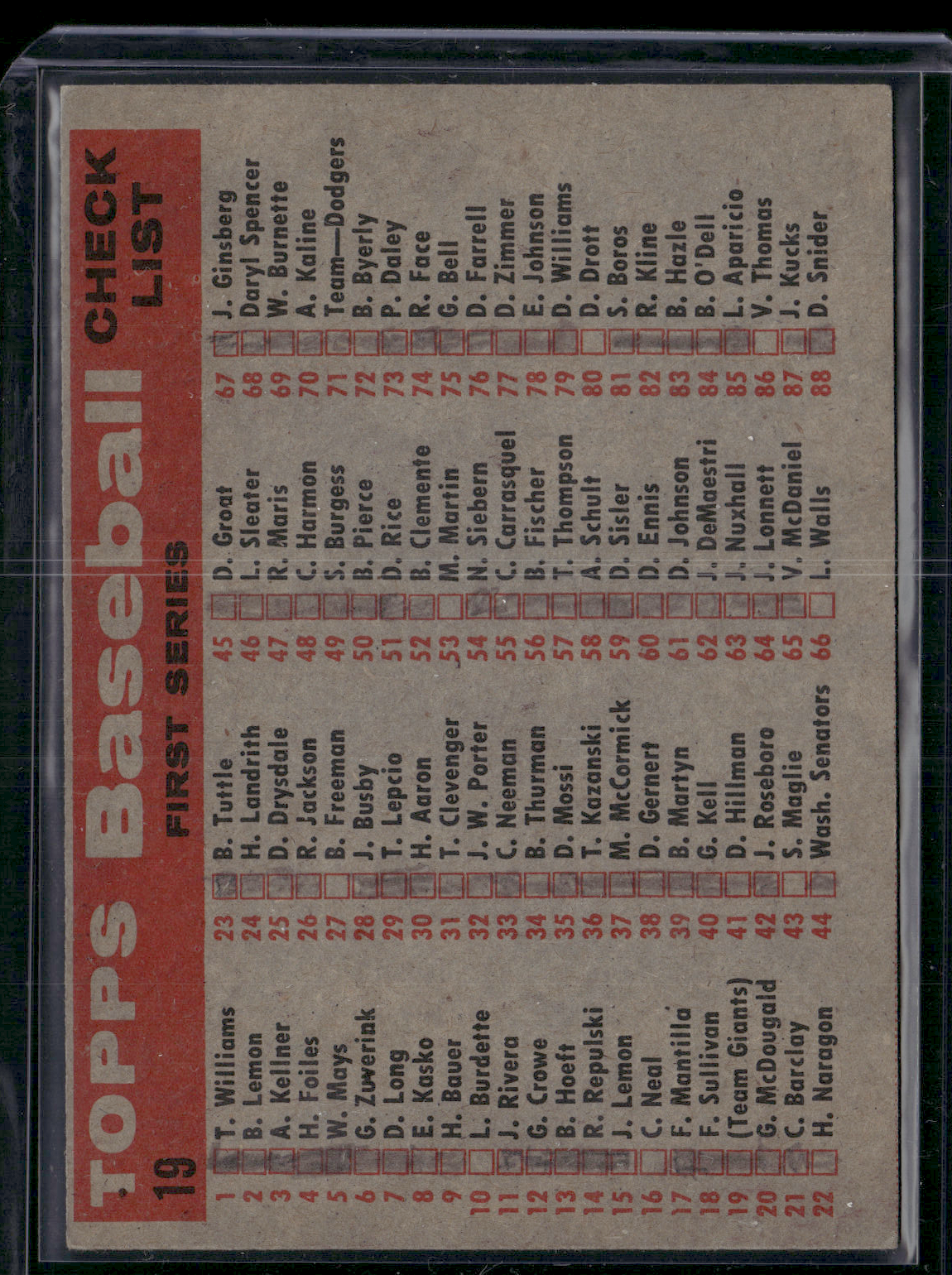 1958 Topps NEW YORK GIANTS #19 Pencil Filled Back (Poor)