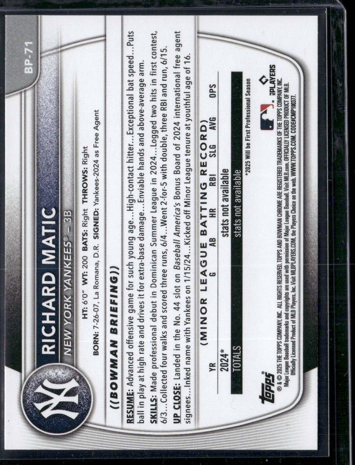 2025 Bowman RICHARD MATIC #BP-71 1st Bowman