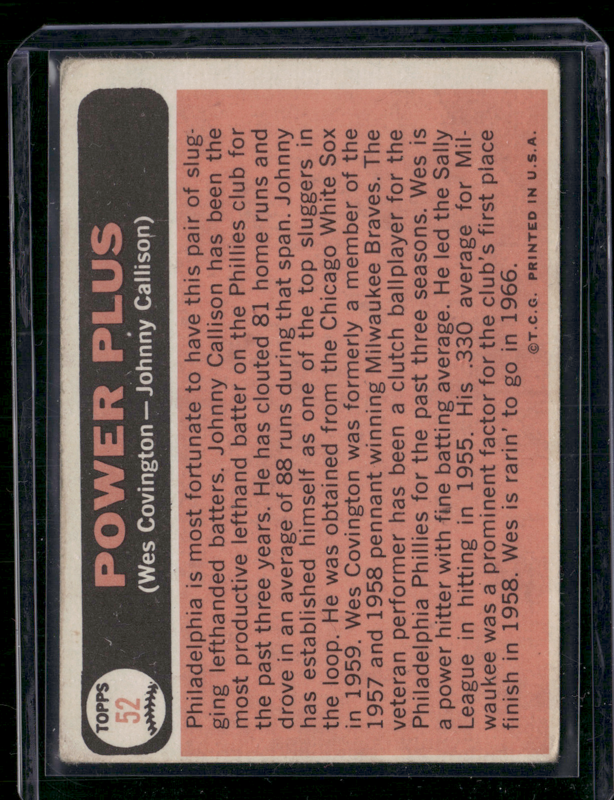 1966 Topps WES COVINGTON/JOHNNY CALLISON #52 Power Plus Wrinkle (VG)