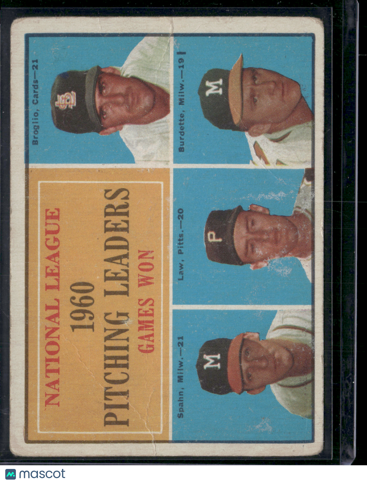 1961 Topps 1960 NL PITCHING LEADERS - GAMES WON #47 Spahn/Burdette/Broglio(VG)