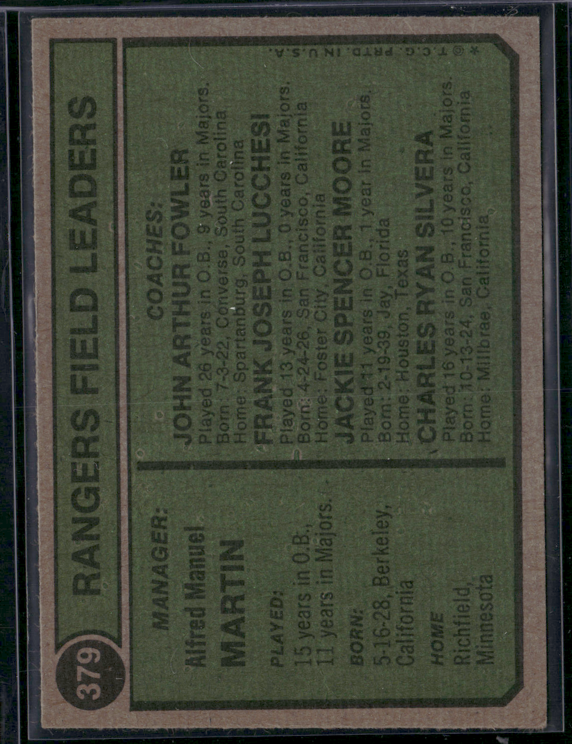 1974 Topps BILLY MARTIN #379 (EX)