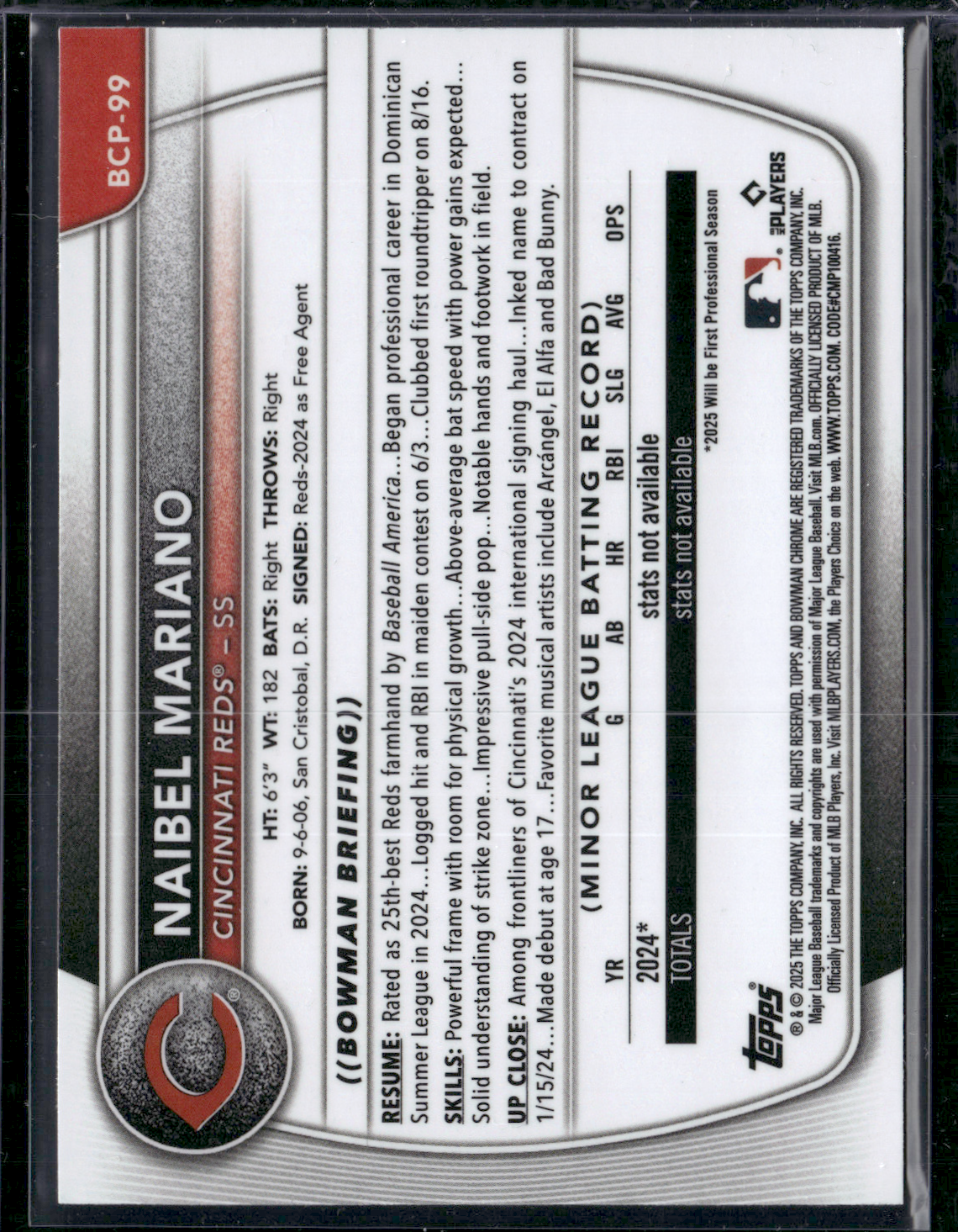 2025 Bowman NAIBEL MARIANO #BCP-99 Chrome 1st Bowman