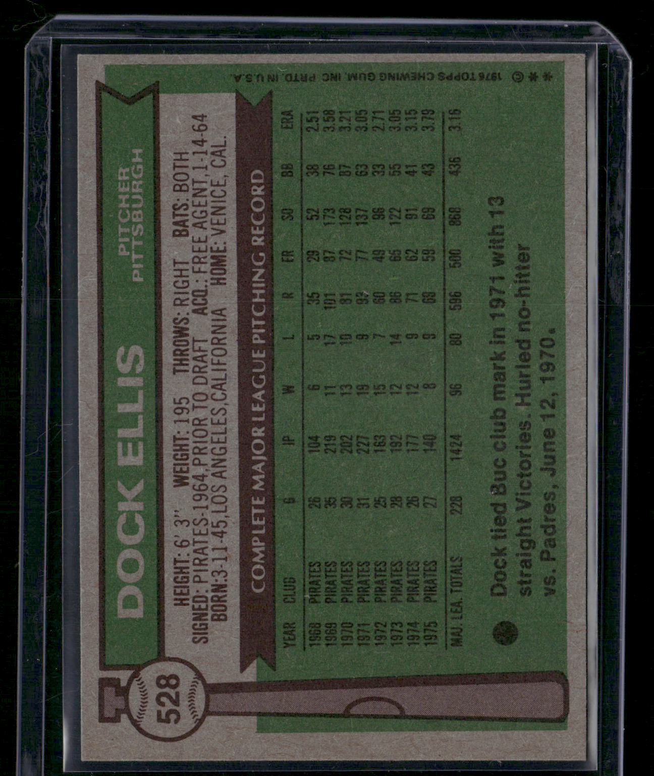 1976 Topps DOCK ELLIS #528 (EX-EX/MT)