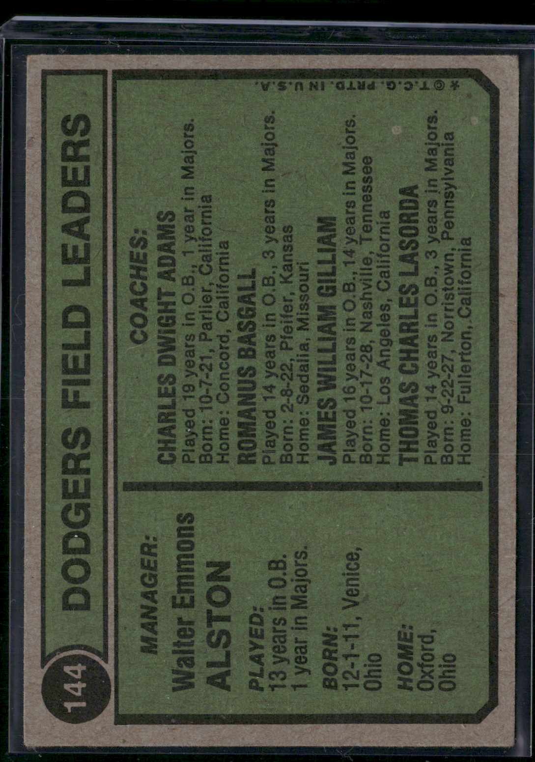 1974 Topps WALTER ALSON #144 Grain Raise (VG-VG/EX)