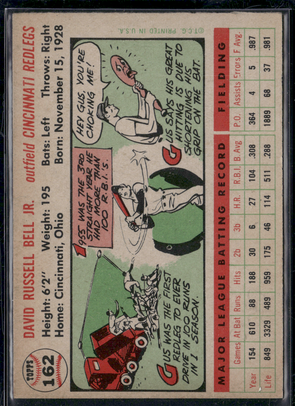 1956 Topps GUS BELL #162 creasing & Wrinkling