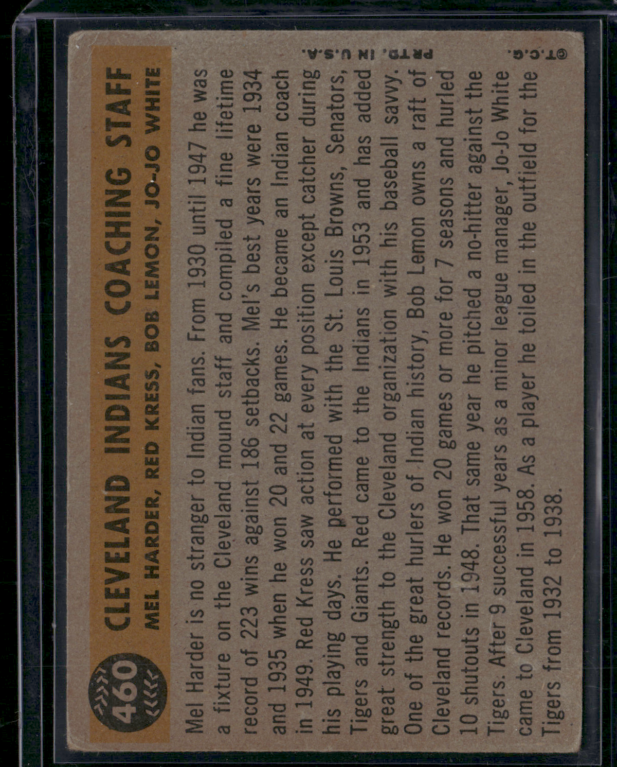 1960 Topps CLEVELAND INDIANS COACHES #460